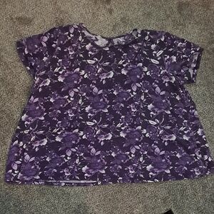 Roaman's Womens Purple Floral Swing Top 1X 22/24